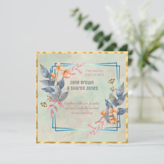 Twee bruidjes over lesbische Waterverf bruiloft Kaart (Staand voorkant)