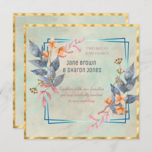 Twee bruidjes over lesbische Waterverf bruiloft Kaart (Voorkant / Achterkant)