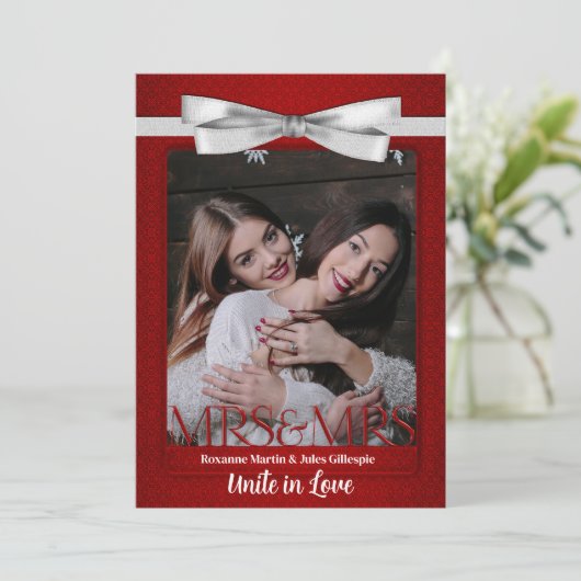 Twee bruidjes rood met witte garnalen bruiloft kaart (Staand voorkant)