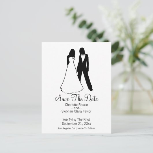 Twee bruidjes sparen de datumbruiloft aankondigingskaart (Staand voorkant)