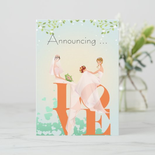 Twee bruidjes van het huwelijk kaart (Staand voorkant)