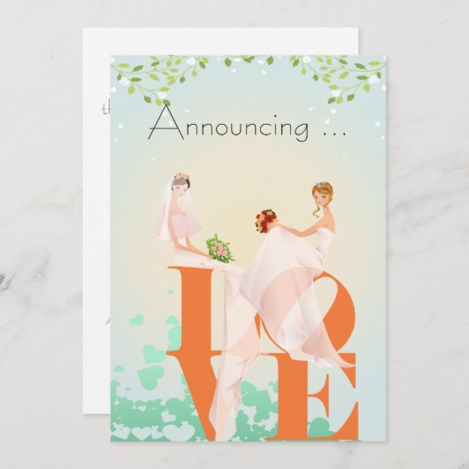 Twee bruidjes van het huwelijk kaart (Voorkant / Achterkant)