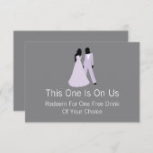 Twee bruidjes vrije Drink op ons (Lila en grijs) Bedankkaart (Voorkant / Achterkant)