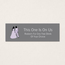 Twee bruidjes vrije Drink op ons (Lila en grijs) Mini Visitekaartjes