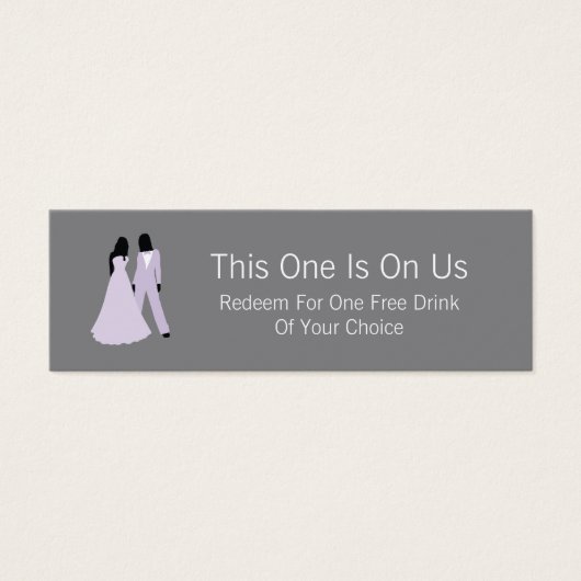 Twee bruidjes vrije Drink op ons (Lila en grijs) Mini Visitekaartjes (Voorkant)