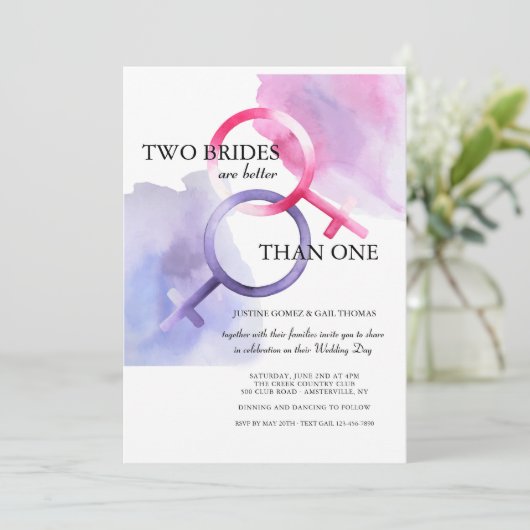 Twee bruidjes zijn beter dan één huwelijksuitnodig kaart (Staand voorkant)