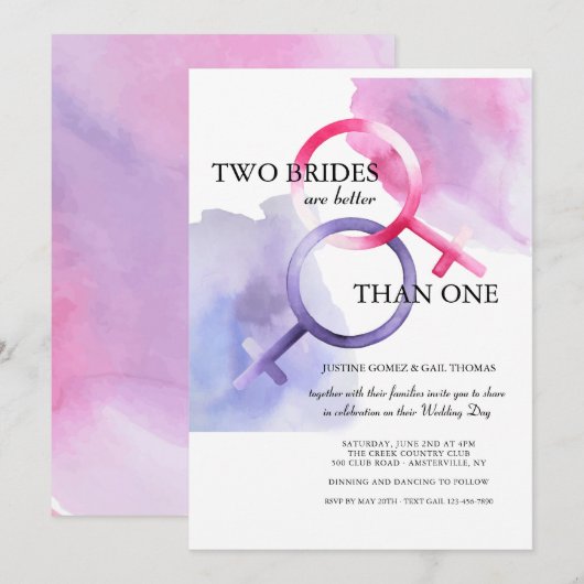 Twee bruidjes zijn beter dan één huwelijksuitnodig kaart (Voorkant / Achterkant)