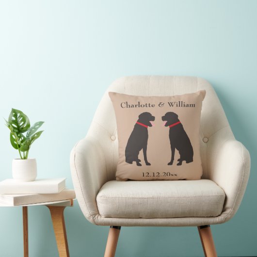 Twee bruine chocolade labradors gepersonaliseerde  kussen (Stoel)