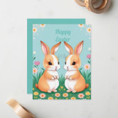 Twee bruine en witte konijnen notitiekaartje (Voorkant / Achterkant in situ)