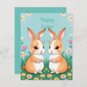 Twee bruine en witte konijnen notitiekaartje (Voorkant / Achterkant)