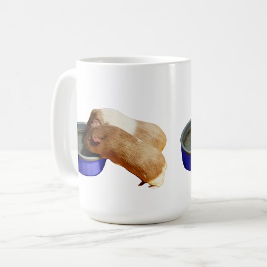 Twee bruine en witte zachte haarparelhoenders, koffiemok (Voorkant links)