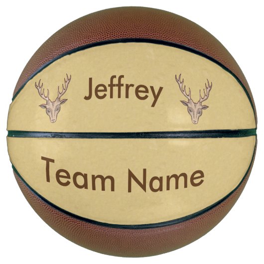 Twee bruine mannetjestrofee Deer Head-hoofden grot Basketbal (Voorkant)