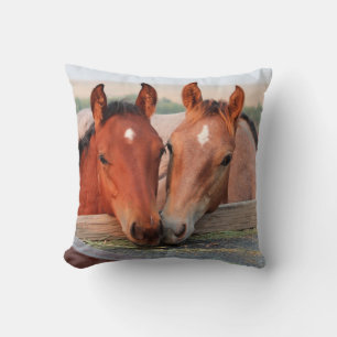 Twee bruine paarden op een Boerderij Foto Pillow Kussen