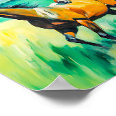 Twee bruine paarden rennen over groene weide poster (Hoek)