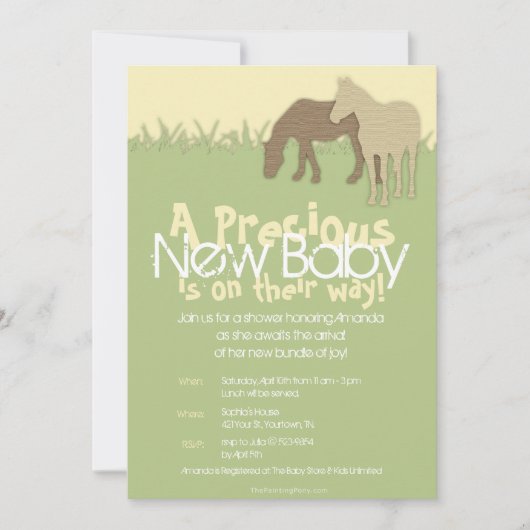 Twee bruine ponies geel Baby shower Kaart (Voorkant)