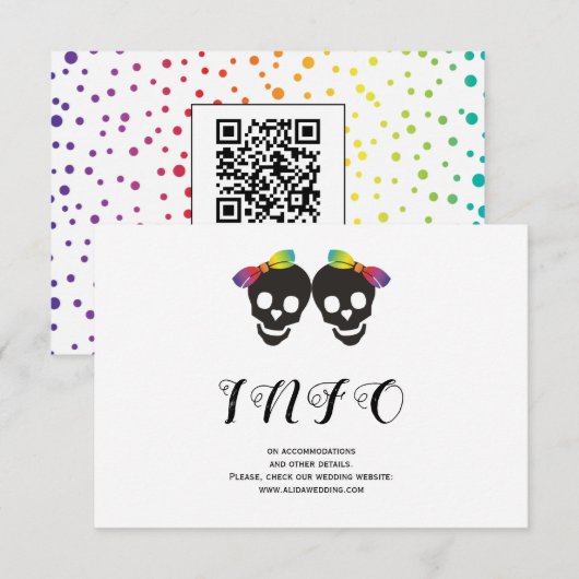 Twee bruine regenboogkleuren confetti lesbische br informatiekaartje (Voorkant / Achterkant)