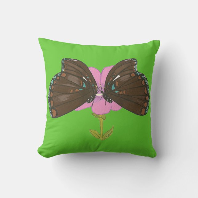 Twee bruine vlinders op roze Kussens (Voorkant)
