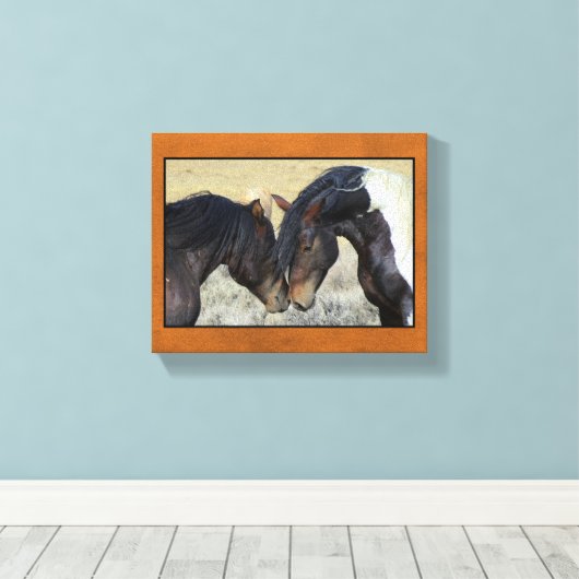 Twee bruine wilde paarden canvas afdruk (Insitu (Houten vloer))