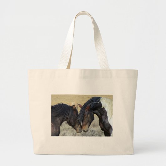 Twee bruine wilde paarden grote tote bag (Voorkant)