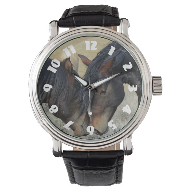 Twee bruine wilde paarden horloge (Voorkant)