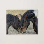 Twee bruine wilde paarden legpuzzel (Horizontaal)