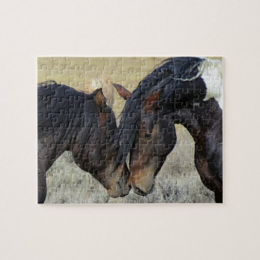 Twee bruine wilde paarden legpuzzel (Horizontaal)
