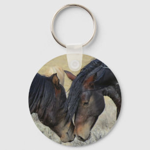 Twee bruine wilde paarden sleutelhanger
