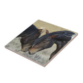 Twee bruine wilde paarden tegeltje (Zijkant)