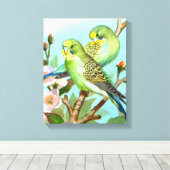 Twee budgerigars vogel canvas afdruk (Insitu (Houten vloer))