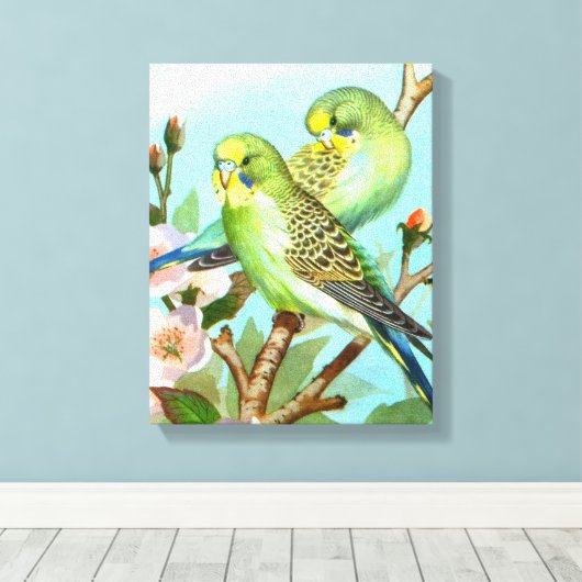 Twee budgerigars vogel canvas afdruk (Insitu (Houten vloer))