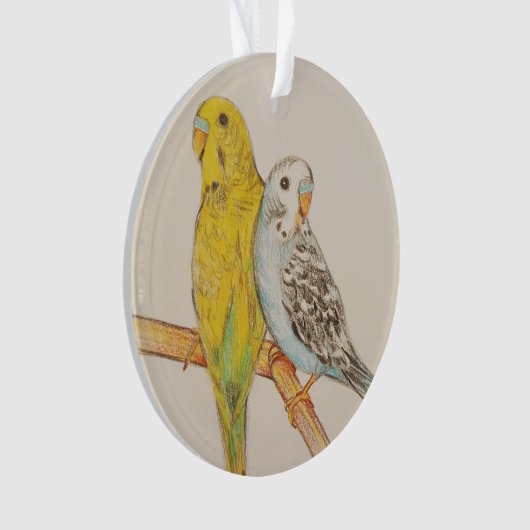 TWEE BUDGIES VOGEL HAND TEKENING GEKLEURDE POTLODE ORNAMENT (voorkant)