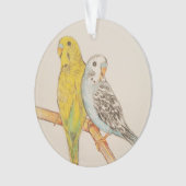 TWEE BUDGIES VOGEL HAND TEKENING GEKLEURDE POTLODE ORNAMENT (voorkant)
