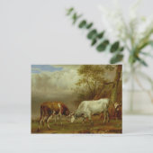 Twee bullen met vergrendelde paarden, 1653 briefkaart (Staand voorkant)