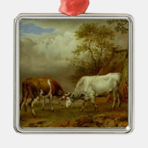 Twee bullen met vergrendelde paarden, 1653 metalen ornament