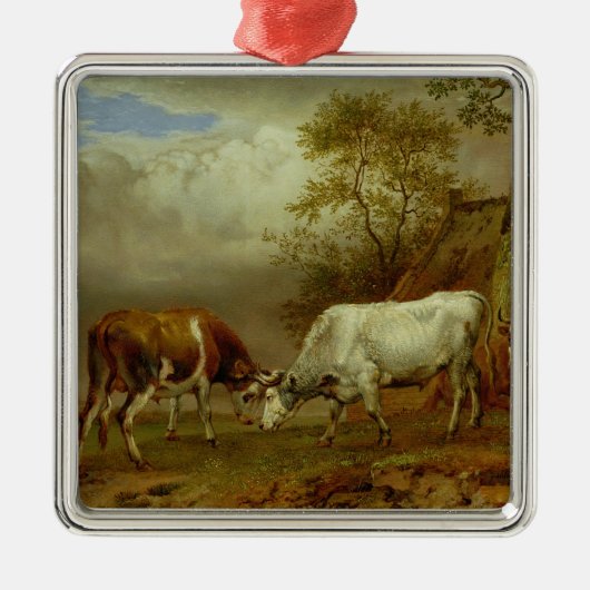 Twee bullen met vergrendelde paarden, 1653 metalen ornament (Voorkant)