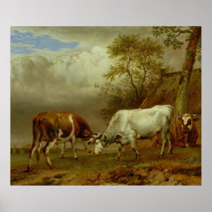 Twee bullen met vergrendelde paarden, 1653 poster