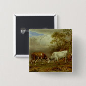 Twee bullen met vergrendelde paarden, 1653 vierkante button 5,1 cm (Voorkant /achterkant)
