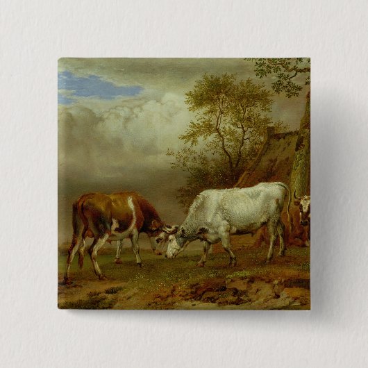 Twee bullen met vergrendelde paarden, 1653 vierkante button 5,1 cm (Voorkant)