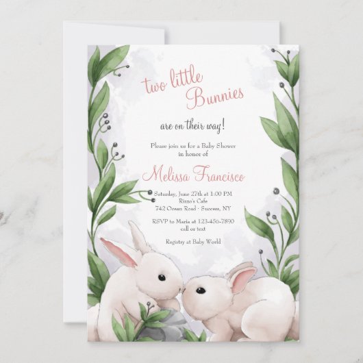 Twee Bunnies Baby shower Kaart (Voorkant)