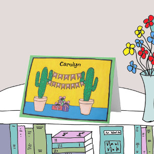 Twee cactus planten blij met de verjaardag van de  kaart