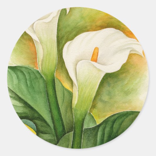Twee Cala Lilies Waterverf Kunst - Multi Ronde Sticker (Voorkant)