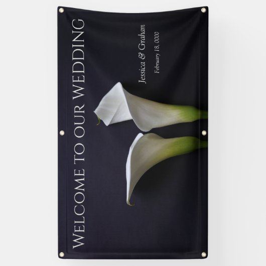 Twee calla leugens op zwarte bruiloft spandoek (Verticaal)