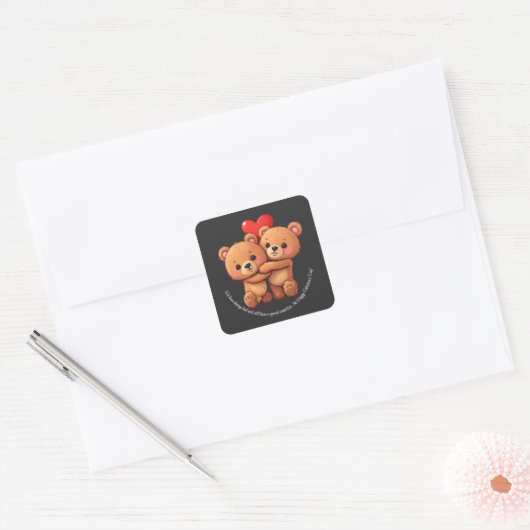 Twee cartoon beren knuffelen. vierkante sticker (Envelop)