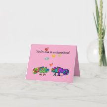 Twee Cartoon Kameleon Roze Valentijnkaart