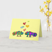 Twee Cartoon Kameleons Verliefd Kaart (Gele Bloem)