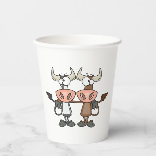 Twee Cartoon Koeien Papieren Bekers (Voorkant)