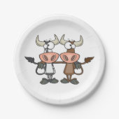 Twee Cartoon Koeien Papieren Bordje (Voorkant)