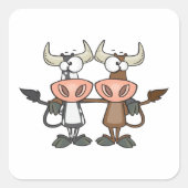 Twee Cartoon Koeien Vierkante Sticker (Voorkant)