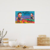 Twee Cartoon Mannen Play Pool, hier is je cue Poster (Keuken)