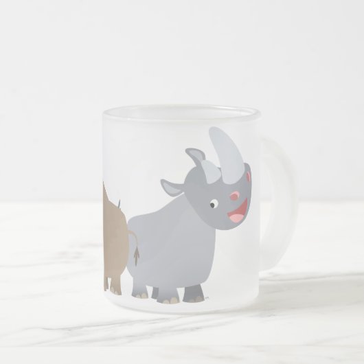 Twee Cartoon neushoorns Frosted Glass Mok (Voorkant rechts)